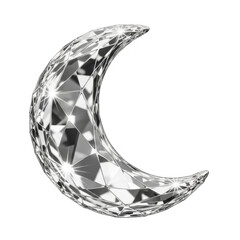 Detailed Silver Crescent Moon Isolated on Transparent Background