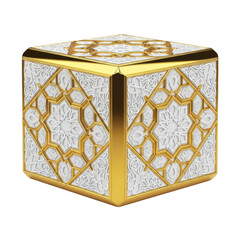 Ornate Cube with Golden Edges on Transparent Background