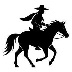 Naklejka premium Black cowboy riding a running horse Vector silhouette