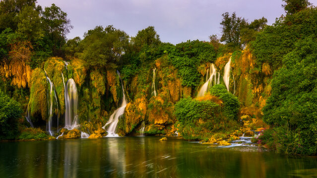 Kravica waterfalls creating tranquil natural landscape, Bosnia and Herzegovina.