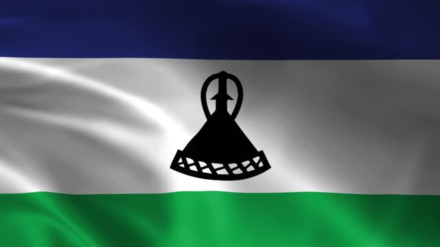 Waving flag of Lesotho a national symbol with a traditional Basotho hat representing sovereignty and African heritage perfect for travel and patriotic themes