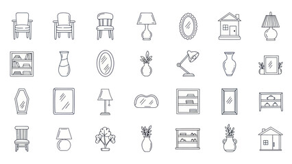 Fototapeta premium Hand Drawn Furniture and Home Decor Icons Vector Set