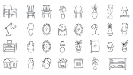 Hand Drawn Furniture and Home Decor Icons Set