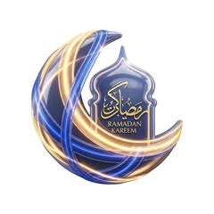 Ramadan Kareem Islamic Crescent Moon and Mosque with Calligraphy
