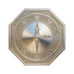 Polished Metallic Qibla Compass with Intricate Detailing on