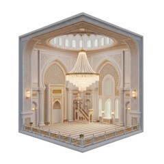 White and Gold Mosque Interior with Intricate Designs on Transparent
