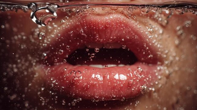 Close-up of lips hovering near a water surface, condensation forming between breath and liquid. Tension and thirst implied through texture, proximity, and atmospheric detail.
