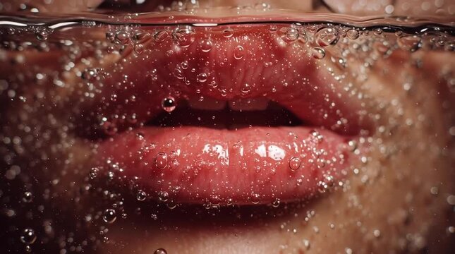 Close-up of lips hovering near a water surface, condensation forming between breath and liquid. Tension and thirst implied through texture, proximity, and atmospheric detail.
