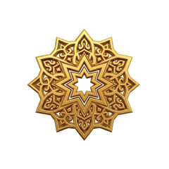 Golden Floral Medallion with Intricate Carvings on Transparent