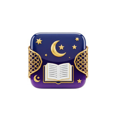 Islamic Book with Crescent Moon and Stars Decoration on Transparent