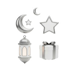 Silver Crescent Moon and Star Balloon with Gift Box on Transparent