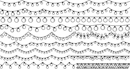 Obraz premium Collection of various decorative garland and swag line illustrations for design and crafting projects on white background