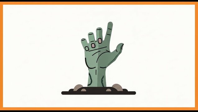 Creepy Green Zombie Hand Rising From The Grave Animation.