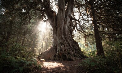 Fototapeta premium A large tree with a hole in the trunk