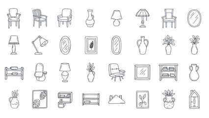Obraz premium Hand Drawn Furniture and Home Decor Icons Set, Sketch Style