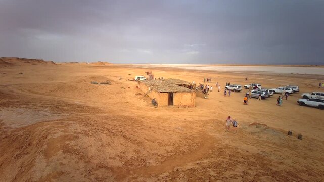 Travel adventure - Driving to Ong Jmal - The camel's neck, desert and site of Star Wars and The English Patient films, near Nefta, Tunisia, North Africa, Africa - 8th of October 2024