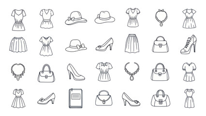 Obraz premium Fashion Icon Collection: Dresses, Hats, Shoes, Bags, Necklaces, Skirts