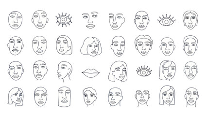 Obraz premium Diverse Face Line Art Collection: Minimalist Portraits & Expressions