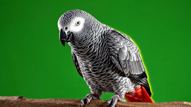 A striking portrait of a timneh african grey parrot perched on a branch