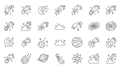 Cosmic Icons: Shooting Stars, Planets, Galaxies and Clouds - Line Art Set