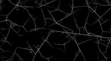 Fototapeta premium Black background with white cracked lines pattern abstract art design geometric shapes fractured light dark texture
