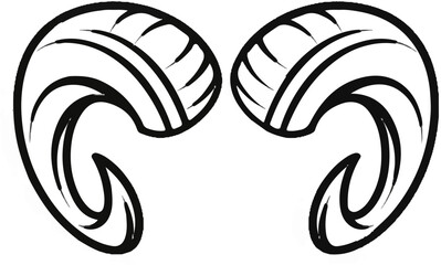 Stylized black outline of two ram horns on a white background