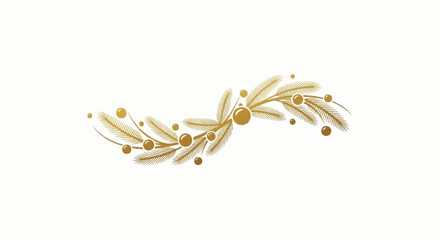 Naklejka premium Golden festive garland with pine branches and baubles on a white background