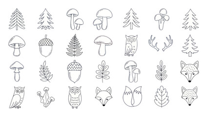 Cute Forest Animals and Nature Elements Hand Drawn Doodle Collection © Saputra