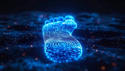 Digital Footprint Concept - Futuristic Blue Footprint with Fingerprint Texture.