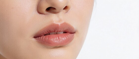 Obraz premium Close-up of a woman's lips with a natural, soft gloss, highlighting a fresh and healthy appearance.