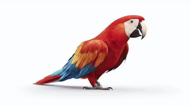 Scarlet Macaw Parrot Posing Beautifully on White Background.