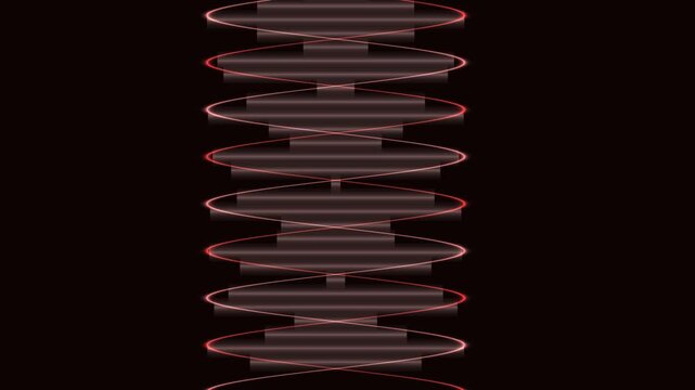 Coil spring illustration. Red coil spring. Vector illustration. Spring design element. Metal spring. Coil shape. Red color. Black background. Spring icon.