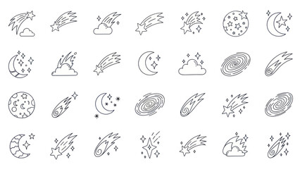Cosmic Icons: Meteor Shower, Moon, Stars, Galaxy, Nebula - Vector Set © Kiki