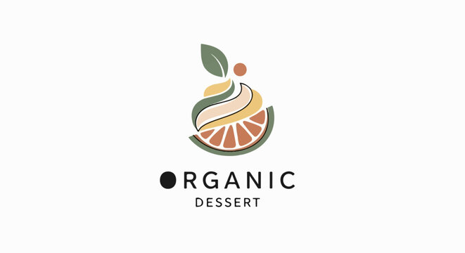 Stylized organic dessert logo with citrus slice and swirled cream