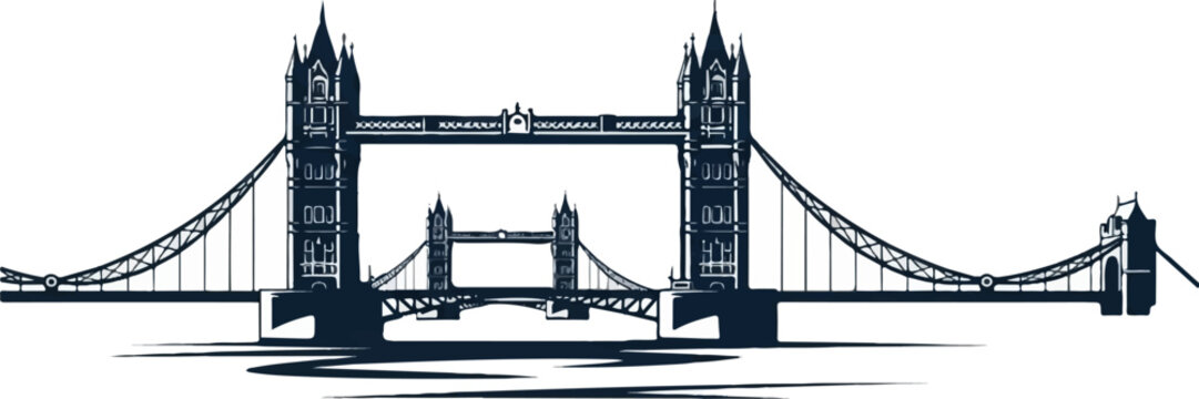 A striking silhouette of a famous double-towered bascule bridge with arched walkways