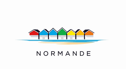 Obraz premium A row of colorful beach huts sits on a sandy shore, with blue waves lapping