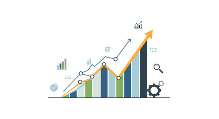 Growing business success graph with rising arrow and analytics