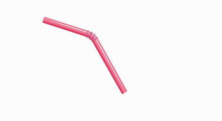 A single pink, segmented drinking straw bends at an angle on a white background