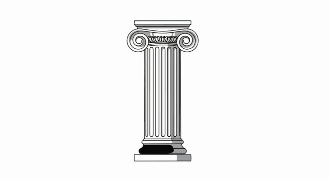 A fluted Ionic column with volute capitals and a simple base, rendered in black and white