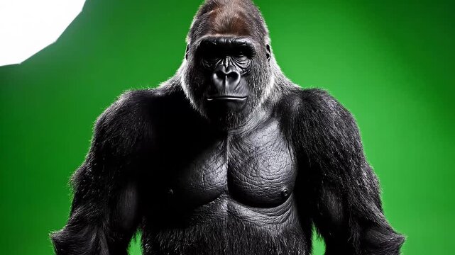 Gorilla Standing with Muscular Body on Green Background, Vector Illustration