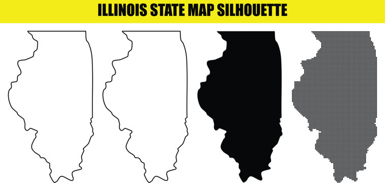 Illinois state map silhouette detailed outline solid black pixel art white clean vector illustration graphic design element