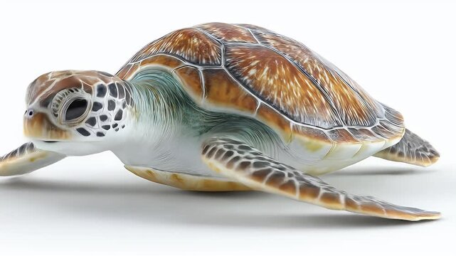 Sea Turtle Resting on White Surface - A Detailed View.