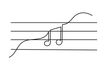 Fototapeta premium Minimal continuous line music notes abstract melody symbol for modern creative design and decoration