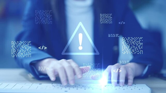 Cyber security and scam alert Digital fraud warning System malfunction and virus alert Internet safety Caution and data protection. Hacking attack caution and critical server error notification.