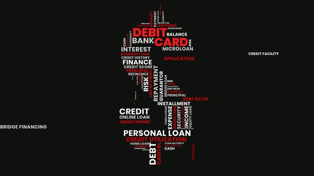 Debit Credit Word Cloud Animation for Banking Finance Risk Management Lending and Credit Analysis
