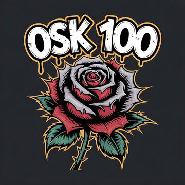Vibrant rose graphic design with OSK 100 text