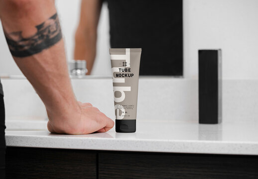 Cosmetic Tube in The Bathroom PSD Mockup