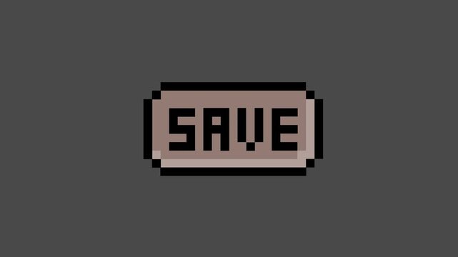 A classic retro-style pixel art save button for digital interfaces, perfect for vintage gaming themes or modern applications requiring a nostalgic user experience for data storage