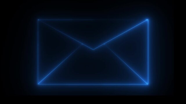 neon blue color message icon animation with black background. glowing neon message icon concept. 4k 
