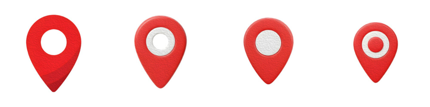 set of 3d render of a red map pointer on a white background high quality file,,,